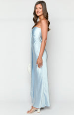 Ariella Blue Satin Strapless Maxi Dress Image