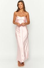 Ariella Pink Satin Strapless Maxi Dress Image