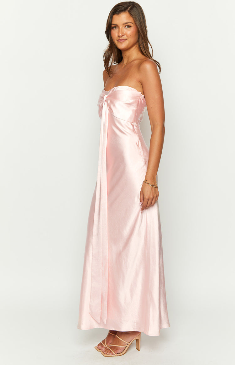 Ariella Pink Satin Strapless Maxi Dress Image