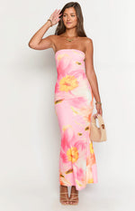 Arizona Pink And Orange Floral Mesh Maxi Dress Image