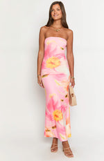 Arizona Pink And Orange Floral Mesh Maxi Dress Image