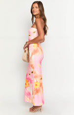 Arizona Pink And Orange Floral Mesh Maxi Dress Image