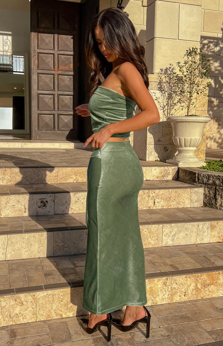 Arleth Green Velvet Maxi Skirt