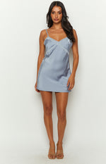 Arlo Blue Satin Lace Mini Dress Image