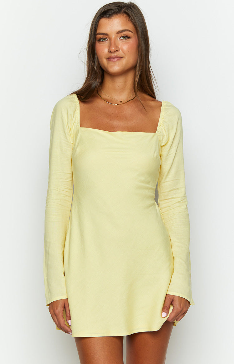 Arna Yellow Long Sleeve Mini Dress