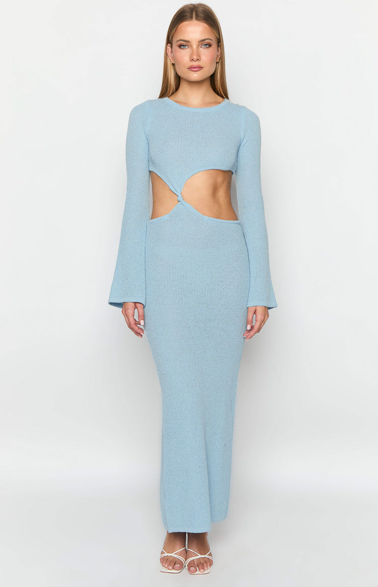 Arya Blue Long Sleeve Knit Maxi Dress Image