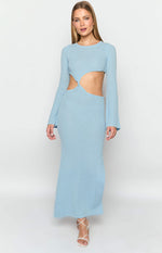 Arya Blue Long Sleeve Knit Maxi Dress Image