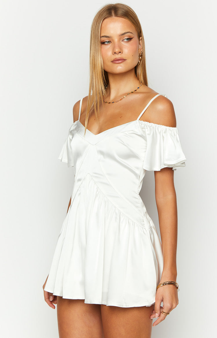 Asher White Satin Playsuit Image