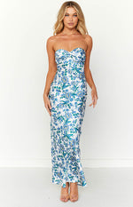 Ashley Blue Floral Formal Maxi Dress Image