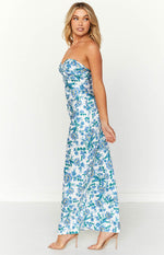 Ashley Blue Floral Formal Maxi Dress Image