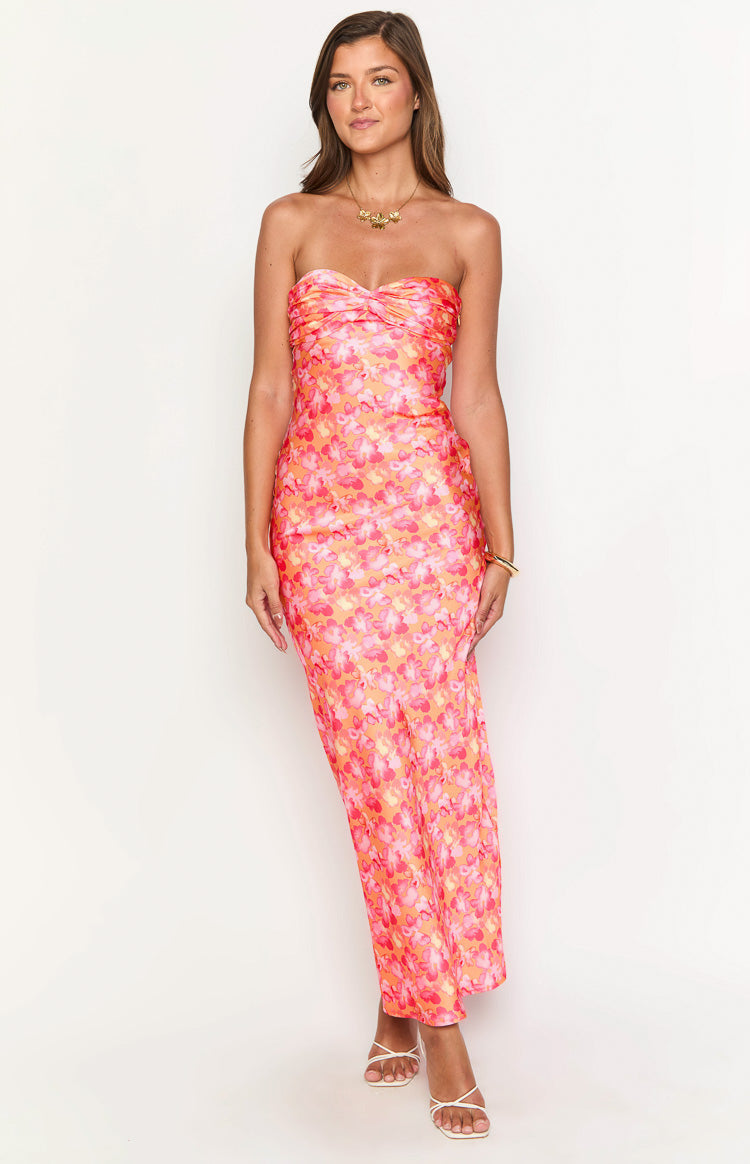 Ashley Pink And Orange Floral Formal Maxi Dress Image