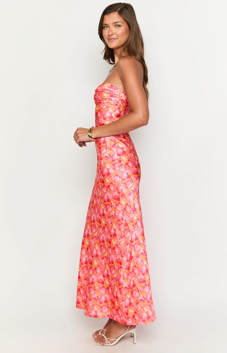 Ashley Pink And Orange Floral Formal Maxi Dress Image