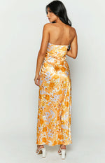 Ashley Orange Floral Formal Maxi Dress Image