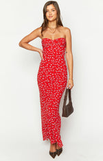 Ashley Red Floral Formal Maxi Dress Image