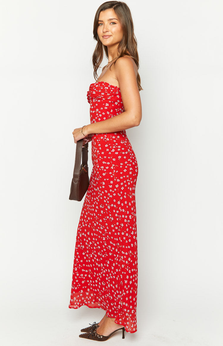 Ashley Red Floral Formal Maxi Dress Image