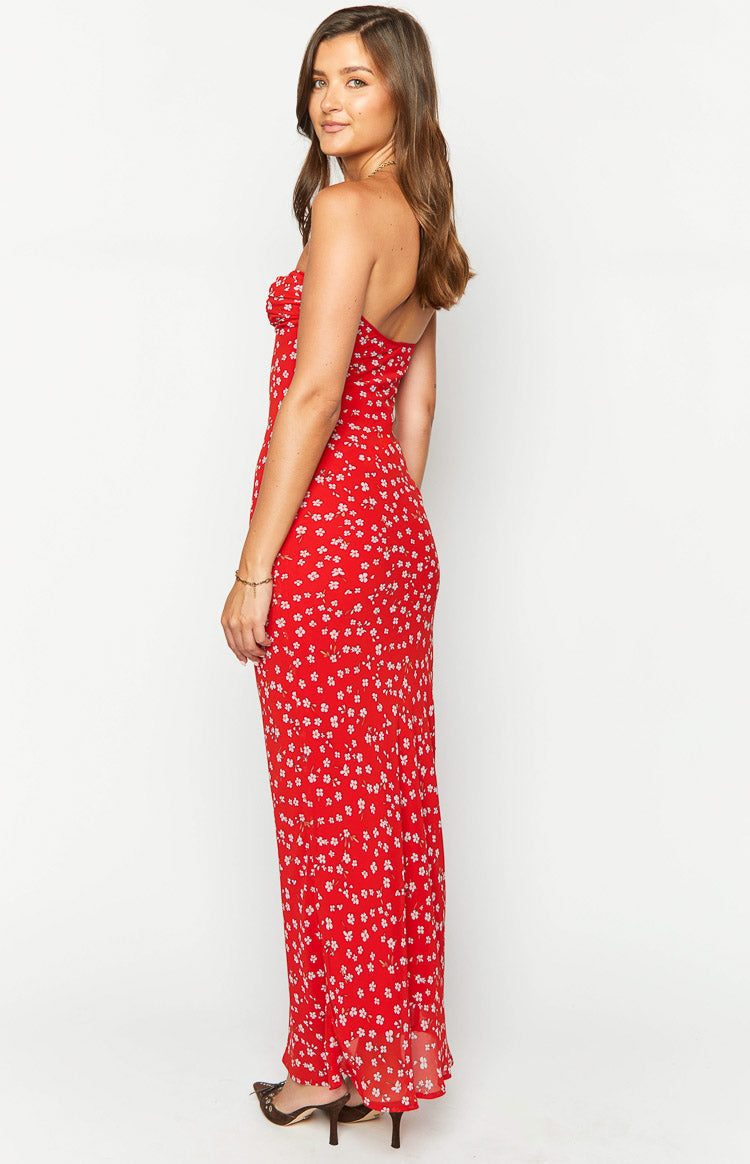 Ashley Red Floral Formal Maxi Dress Image