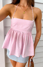 Aspen Pink Gingham Halter Top Image