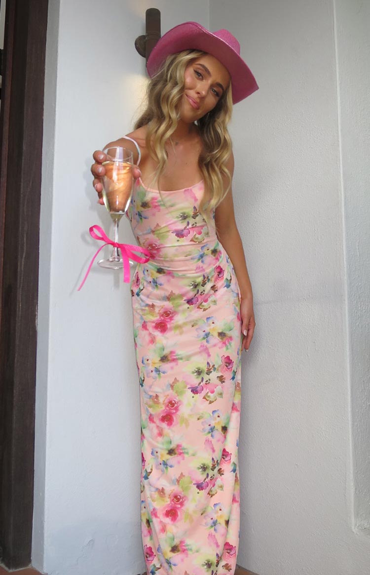 Aster Pink Floral Mesh Maxi Dress Image