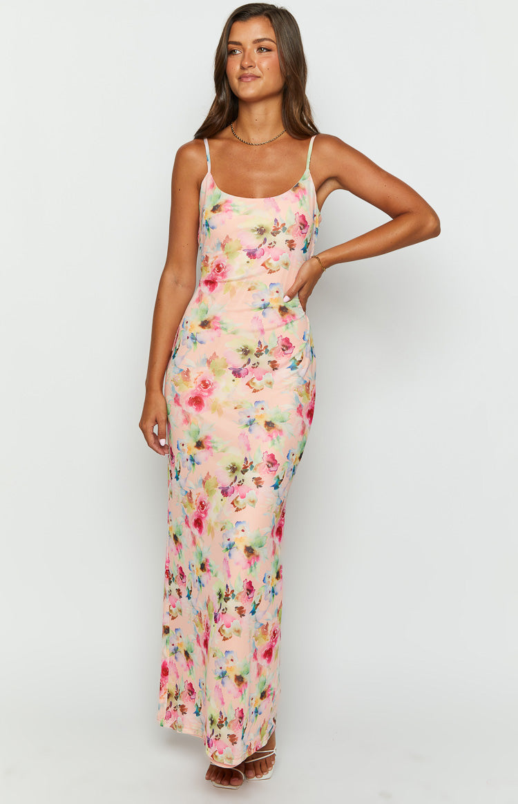 Aster Pink Floral Mesh Maxi Dress Image