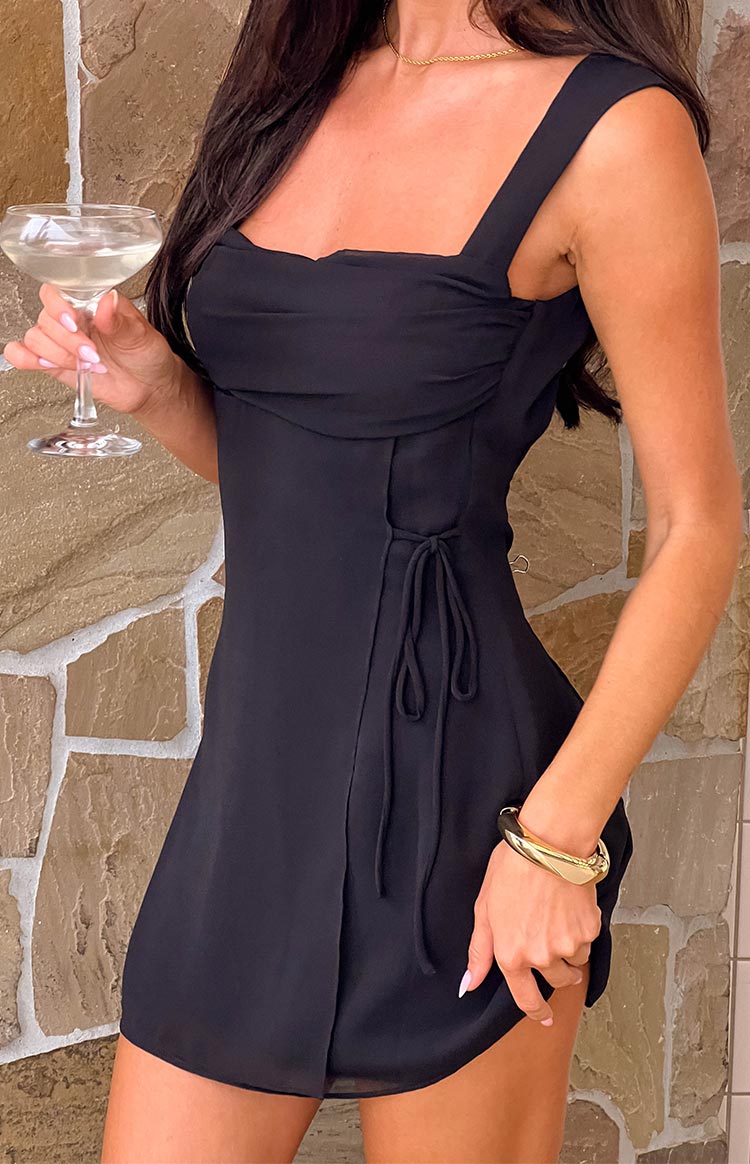 Avi Black Chiffon Mini Dress Image