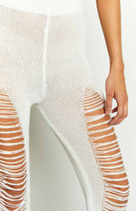 Aviva White Ladder Knit Flare Pants Image