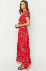 Ayla Red Floral Short Sleeve Maxi Dress Image