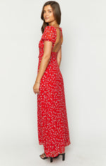 Ayla Red Floral Short Sleeve Maxi Dress Image