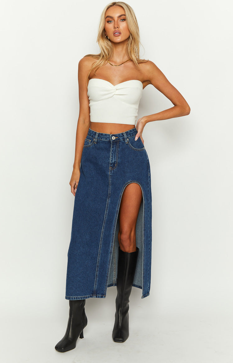 Aysha Dark Wash Denim Midi Skirt Image