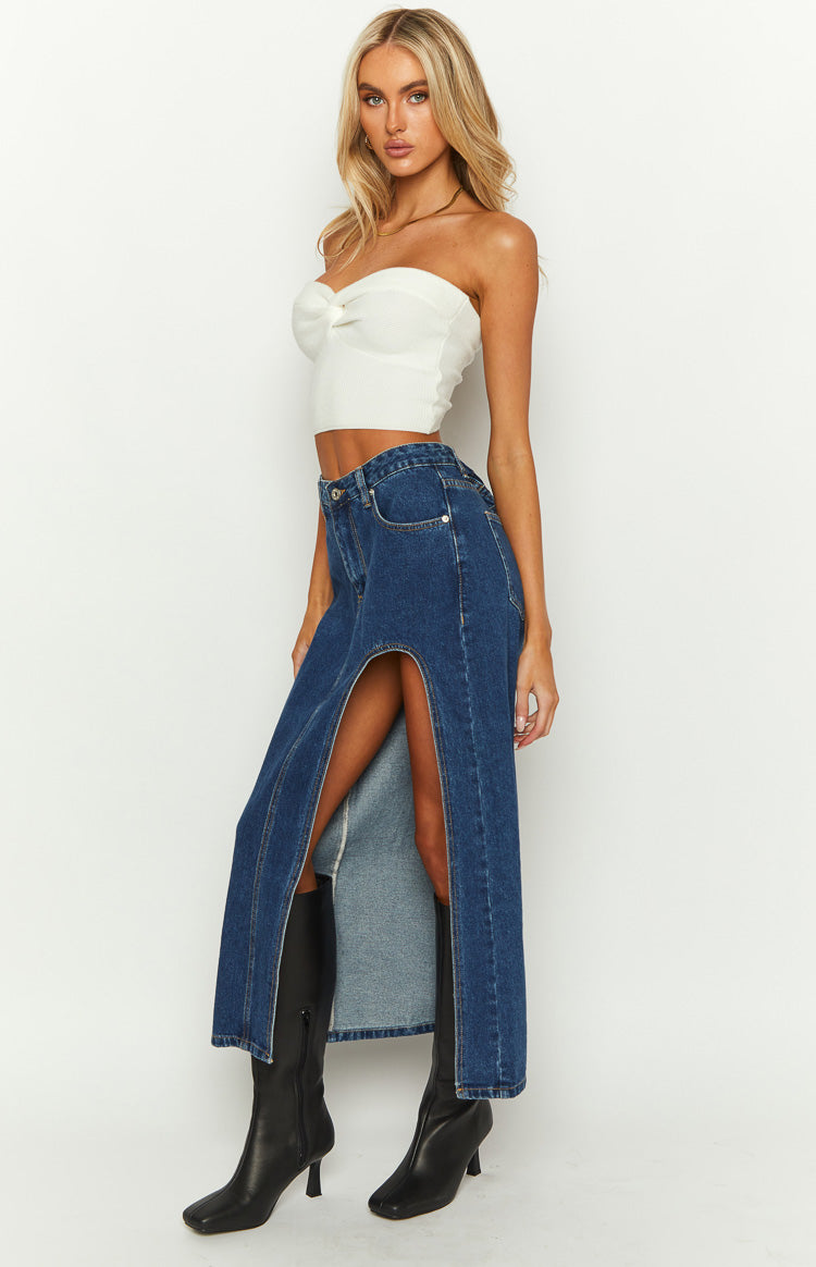 Aysha Dark Wash Denim Midi Skirt Image