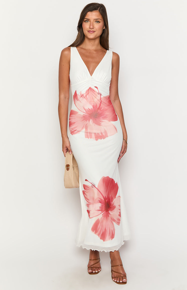 Beck White Floral Print Maxi Dress Image