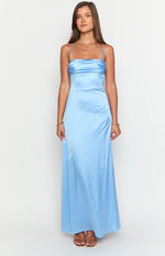 Blaise Blue Satin Maxi Dress Image