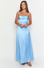 Blaise Blue Satin Maxi Dress Image