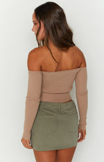 Back For You Light Brown Off Shoulder Top Image