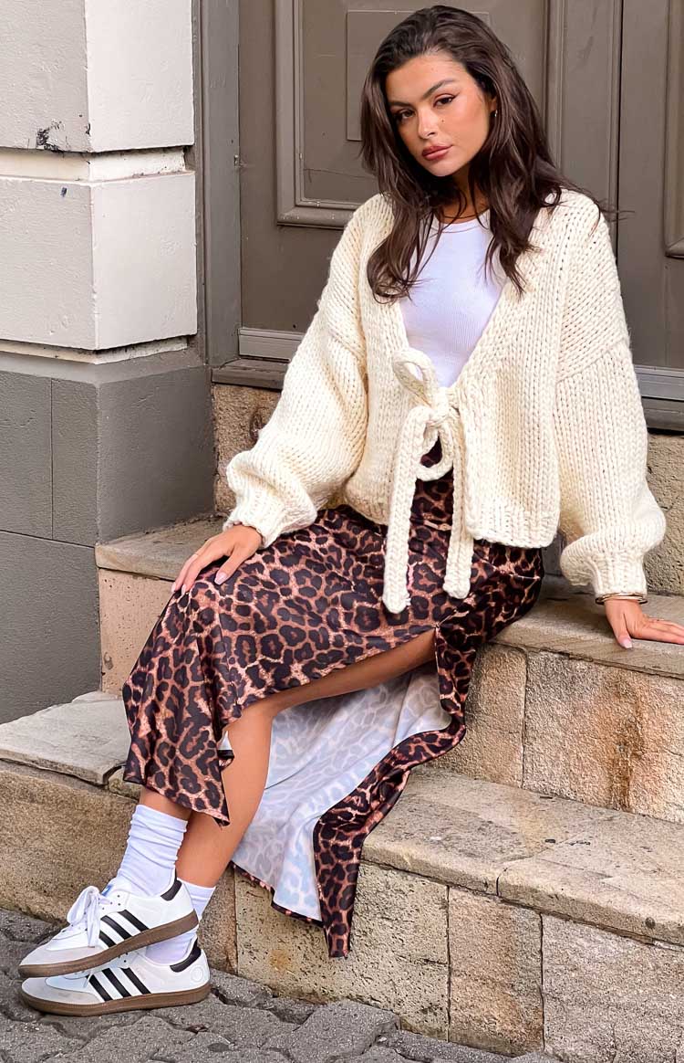 Holiday Cream Tie Up Knit Cardigan Image