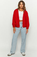 Bad Habits Red Knit Cardigan Image