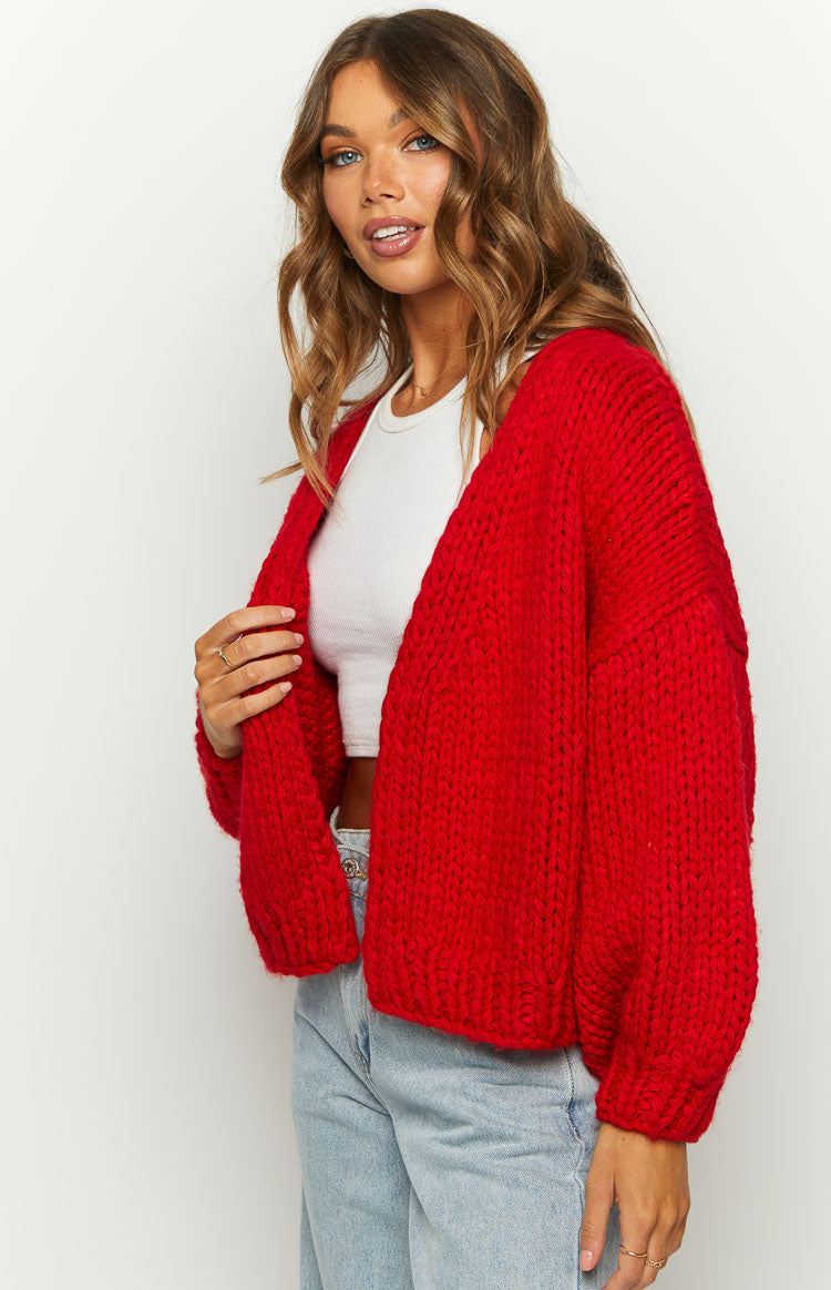 Bad Habits Red Knit Cardigan Image