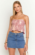 Barbara Pink Metallic Strapless Crop Top Image