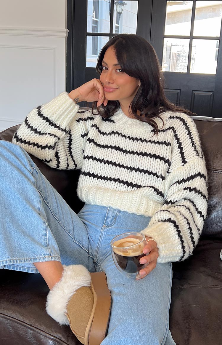 Belmont White Striped Sweater Image