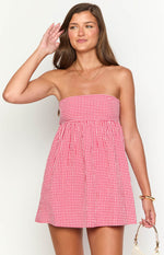 Berrie Red Gingham Strapless Mini Dress Image