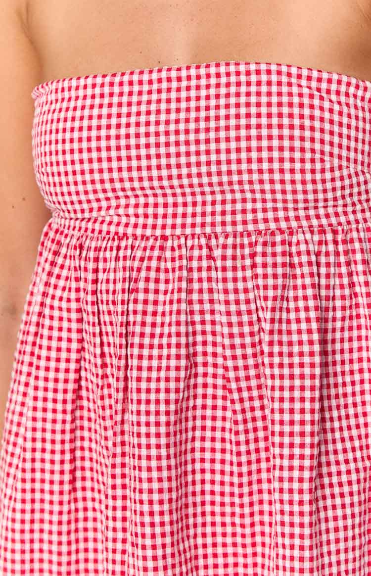 Berrie Red Gingham Strapless Mini Dress Image