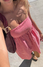 Berrie Red Gingham Strapless Mini Dress Image