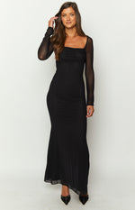 Beverley Black Mesh Long Sleeve Maxi Dress Image