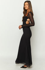 Beverley Black Mesh Long Sleeve Maxi Dress Image