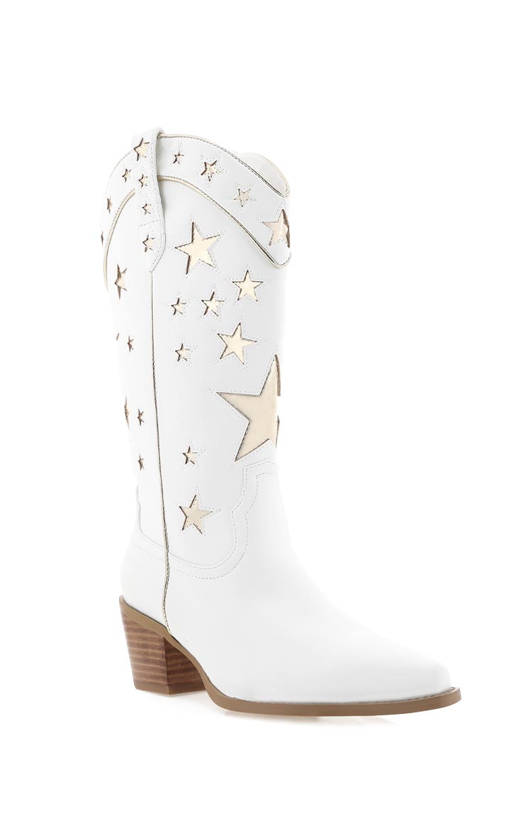 Billini Dollie White Gold Metallic Cowboy Boots Image