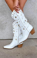 Billini Dollie White Gold Metallic Cowboy Boots Image