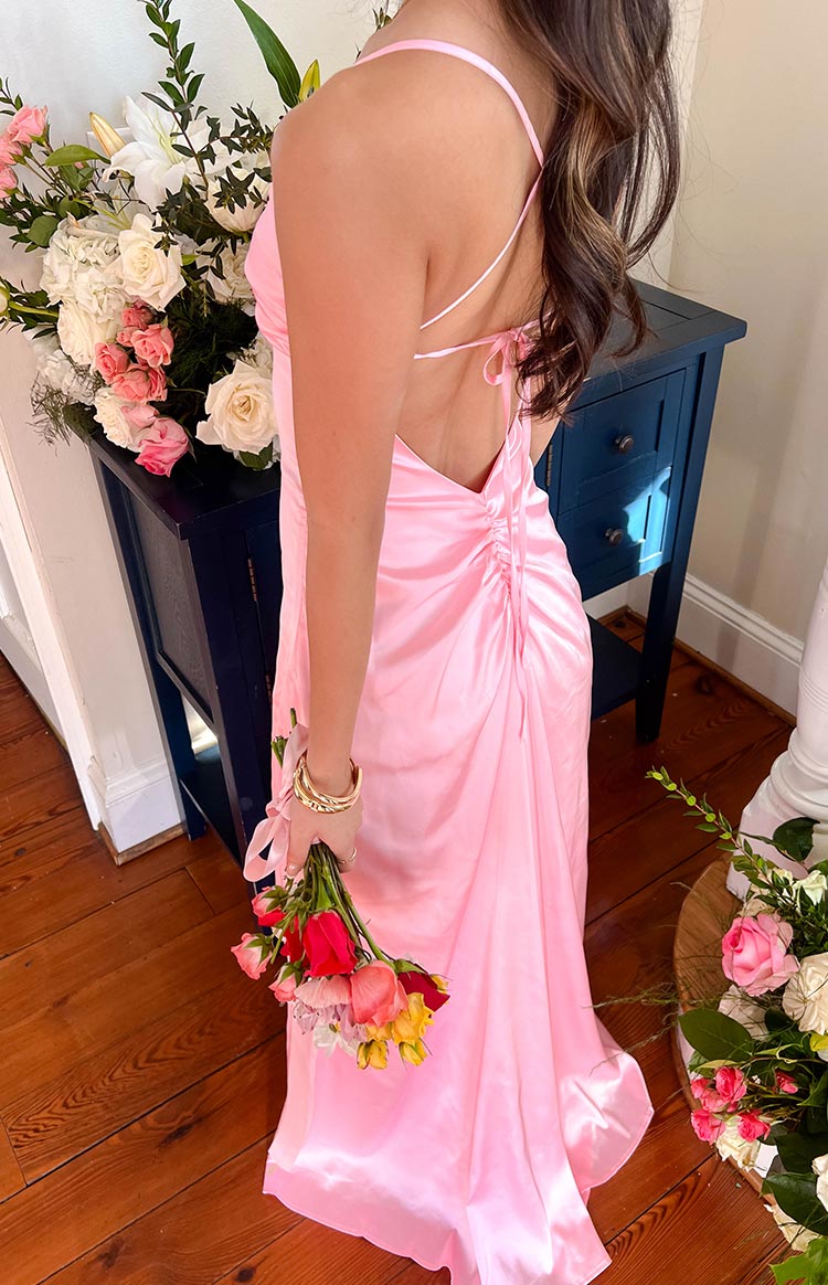 Blaise Pink Satin Maxi Dress Image