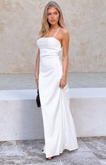 Blaise White Satin Maxi Dress Image