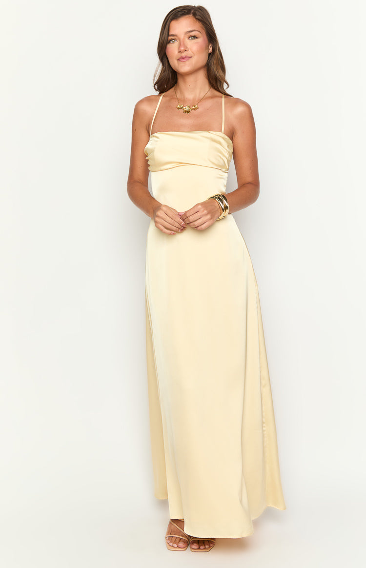 Blaise Yellow Satin Maxi Dress Image