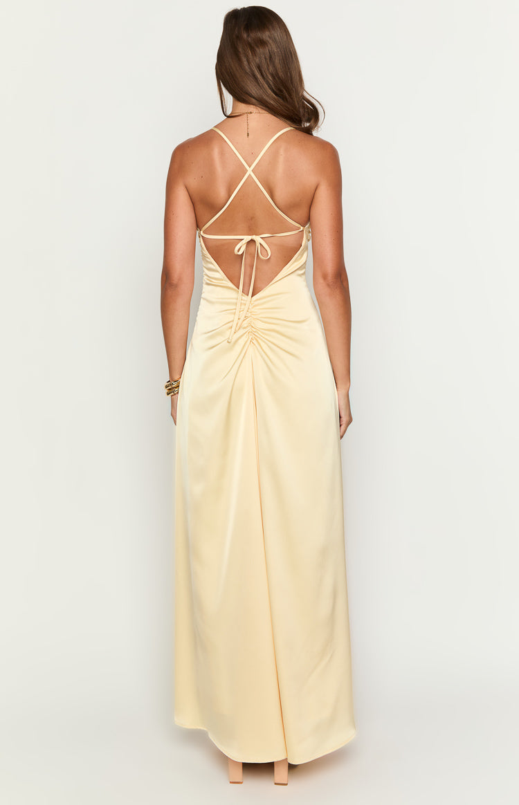 Blaise Yellow Satin Maxi Dress Image