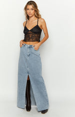 Blinding Lights Blue Denim Front Split Maxi Skirt Image